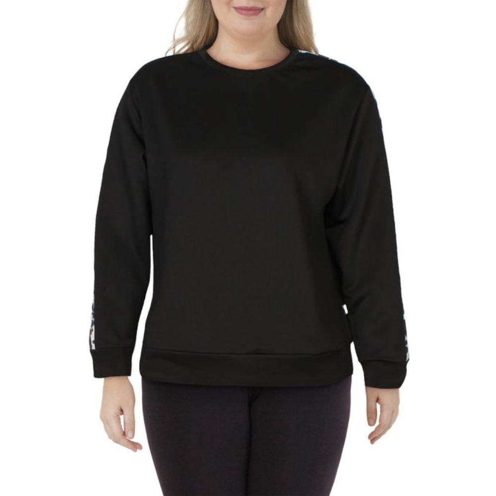 Nicole Miller Sport Scuba Striped Activewear Crewneck Sweatshirt Blk XL New